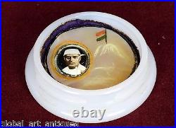 Old Collectible Jawaharlal Nehru Enamel MOP Souvenir Opal Glass Box G10-124