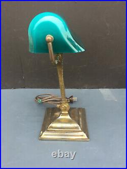 Old Green Cased Shade Bankers Desk Lamp Vintage
