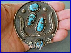 Old Handmade Native American Navajo Rich Bisbee Blue Sterling Silver Pendant 3
