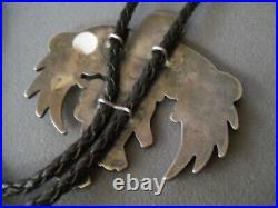 Old Large Native American MultiStone Inlay Sterling Silver Eagle Dancer Bolo Tie