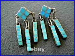 Old Native American Dishta Turquoise Flush Inlay Sterling Silver Post Earrings