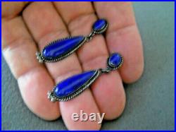 Old Native American Dk Royal Blue Lapis Sterling Silver Teardrop Post Earrings