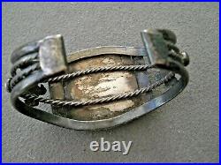 Old Native American Harvey Petrified Wood Sterling Silver Thunderbird Bracelet