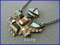 Old Native American Multi-Stone Inlay Sterling Silver Knifewing Kachina Tie Bar