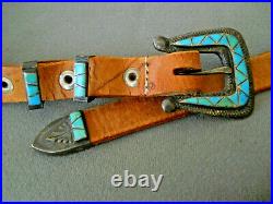 Old Native American MultiStone Turquoise Inlay Mosaic Sterling Silver Ranger Set