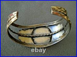 Old Native American Navajo Petrified Wood Sterling Silver Stamped Cuff Bracelet
