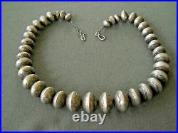 Old Native American Sterlng Silver Navajo Pearls Stamped Bead Necklace 19 95g