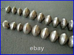 Old Native American Sterlng Silver Navajo Pearls Stamped Bead Necklace 19 95g