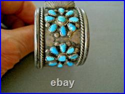 Old Native American Turquoise Flower Clusters Sterling Silver Watch Bracelet
