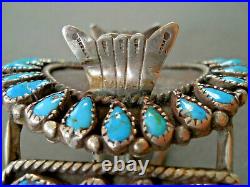Old Native American Turquoise Petit Point Cluster Sterling Silver Watch Bracelet