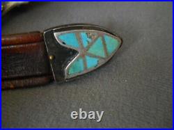 Old Native American Zuni Blue Turquoise Inlay Sterling Silver Ranger Set Belt