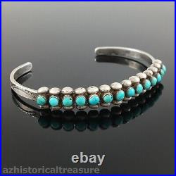 Old Native American Zuni Handmade Silver & Natural Turquoise Row Cuff Bracelet