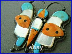Old Native American inlaid Stone Sterling Silver Butterfly Mosaic Pendant / Pin