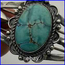 Old Navajo Handwrought Stamped Sterling Silver & Natural Turquoise Pin Brooch