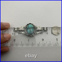 Old Navajo Handwrought Stamped Sterling Silver & Natural Turquoise Pin Brooch
