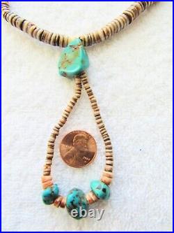 Old Navajo Indian Royston Turquoise Stone & Shell Heishi Beads Jacla Necklace