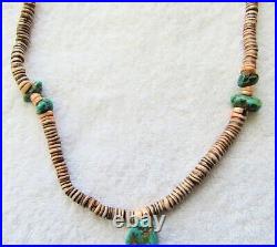 Old Navajo Indian Royston Turquoise Stone & Shell Heishi Beads Jacla Necklace