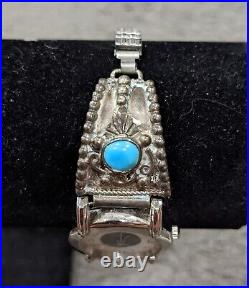 Old Pawn Native American Indian Jewelry Sterling Silver Turquoise Watch Signed
