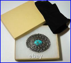 Old Pawn Navajo Southwestern Native Sterling Silver Turquoise Belt Buckle Signed