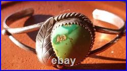 Old Pawn Navajo Sterling Turquoise Feather Cuff Bracelet Small Read