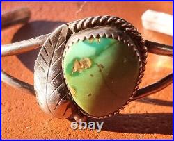 Old Pawn Navajo Sterling Turquoise Feather Cuff Bracelet Small Read