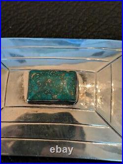 Old Pawn Signed AVG Kings Manassa Turquoise Sterling Belt Buckle Navajo A2