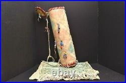 Old Plains Sioux Indian Parfleche Bonnet Case & Bonnet Native American Bag