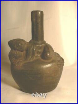 Old Rare Pre Columbian Erotic Chimu Peru Pottery Vessel with Couple Blackware