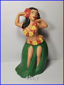 Old Rare Vintage Chalkware Ceramic Hawaiian Hula Dancing Tiki Pinup Girl Figure