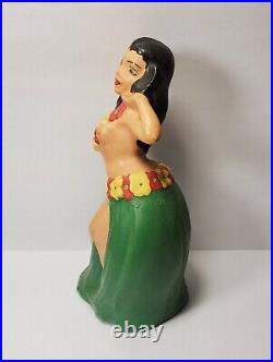 Old Rare Vintage Chalkware Ceramic Hawaiian Hula Dancing Tiki Pinup Girl Figure