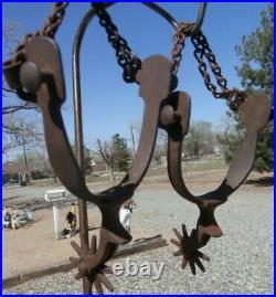 Old Rusted Antique Iron Horse Cowboy Spurs with Straps Original Heel Chains