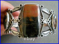 Old Southwestern Native American Indian Petrified Wood Sterling Silver Bracelet