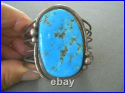 Old Southwestern Native American Rich Blue Turquoise Sterling Silver Bracelet