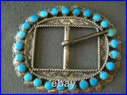 Old Southwestern Native American Turquoise Cluster Sterling Silver Concho Belt