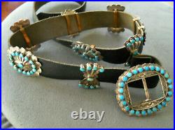 Old Southwestern Native American Turquoise Cluster Sterling Silver Concho Belt