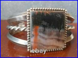 Old Southwestern Square Petrified Wood Sterling Silver Cuff Bracelet