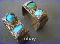 Old UNIQUE Native American Turquoise Nuggets Sterling Silver Stamped Ranger Set