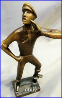 Old Vintage Cast Bronze Brass Man Male Art Sculpture Artist Signed Original