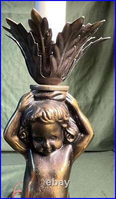 Old Vintage Cherub Child Putti Figural Table Lamp Spelter Metal Light Lighting