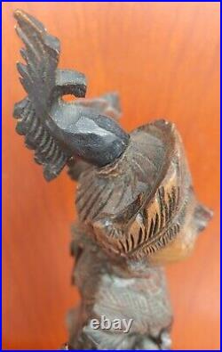 Old Vintage Hand Carved Wooden Asian Thai Fan Dancer Figure Statue Wood Carving