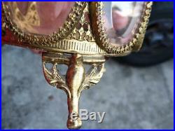Old Vintage Metal Filigree Jewelry Casket Box Beveled Glass MCM Gold Tone Case
