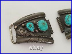 Old Vintage Native American Signed SK Sterling & Turquoise Mens Watch Tips