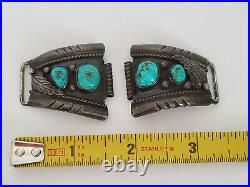 Old Vintage Native American Signed SK Sterling & Turquoise Mens Watch Tips