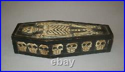 Old Vtg Ca 1960s Carved Wooden Day of the Dead Coffin Skeletons Skulls Very Nice