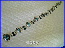 Old WJ LEWIS Native American Zuni Turquoise Cluster Sterling Silver Concho Belt