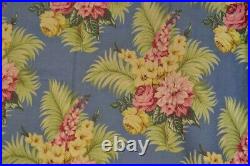Old fabric large lot floral cotton not bark cloth blue pink depression 1920