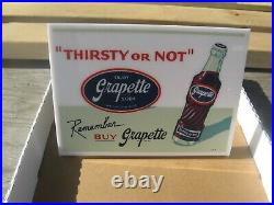 Original Old Grapette Soda Bottle Sign Thirsty Or Not