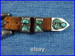 Pre-Owned Old Pawn Navajo Cast Sterling Turquoise 4-Piece Ranger Belt Buckle Set