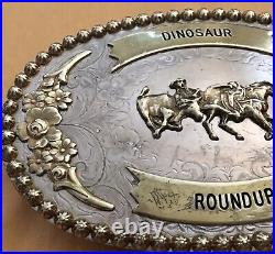 Rare Old Montana Silver Dinosaur Roundup Vernal UT PRCA Rodeo Trophy Belt Buckle
