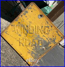 Rare Old Two-Sided RAILROAD SIGN Range Cattle GLASS REFLECTORS Winding Road